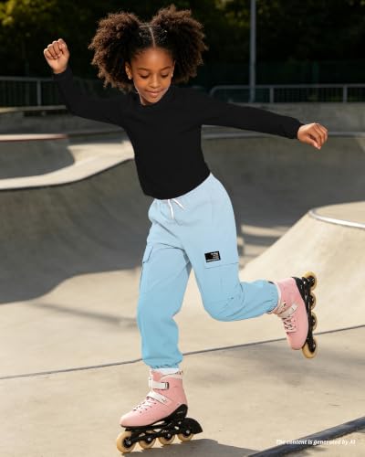 Image of Betusline Girls Fall Winter Clothing Sets, Long Sleeve Crop Top & Cargo Jogger Pants 2 Piece Outfit Sets,4T-14Y