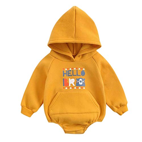 Toddler Kids Baby Boy Girl Long Sleeve Sweatshirt, Basic Solid Hoodie Pullover Sports Tops with Pocket Outfits Yellow