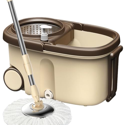 DECORN Juego de fregona giratoria y Cubo con escurridor, Sistema de Cubo de fregona Giratorio de 360° con 5 fregonas de Microfibra, Mango extendido de 49' para Limpieza de Pisos