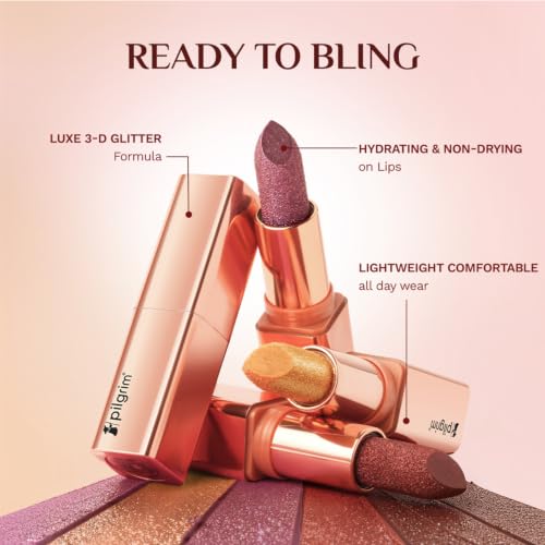 Image of Pilgrim Glitter Lipstick For Women 4.2gm | Dubai Luxe Lifestyle - Her Highness Shade | Lipstick Infused with Vitamin E & Olive Oil | Glitter Formula With Matte Finish | Non Drying | All Skin Types
