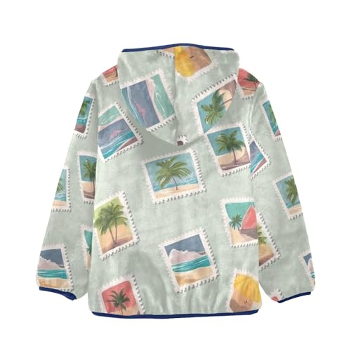 Vintage Summer Post Card Stamp Girls Fleece Jacket Girls Fall Jacket Girls Zip Up Hoodie Girls Sherpa Jacket 2-10T2