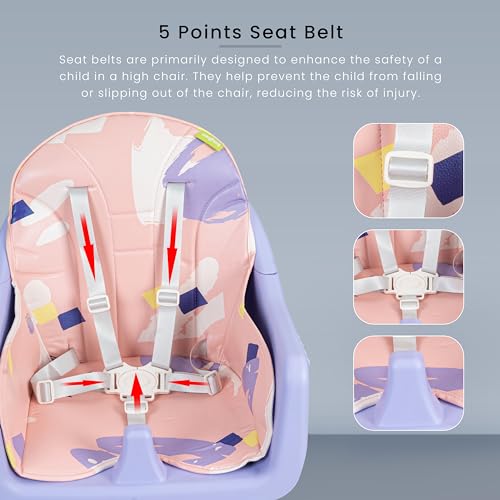 Image of Baybee 3 in 1 Auro Baby High Chair for Kids | Feeding Chair with 3 Height Adjustable & Basket, Booster Seat with Food Tray, Toy Bar & Safety Belt | High Chair for Baby 6 Months to 4 Years Boys Girls (Pink)