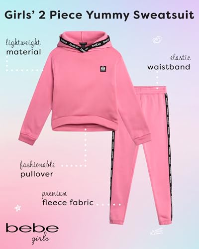 bebe Girls' Jogger Set - 2 Piece Yummy Fleece Hoodie Sweatsuit Kids Clothing Set (Size: 7-16)2