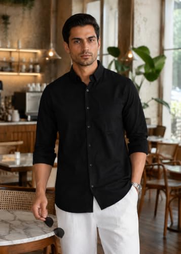 Image of Majestic Man Men's Solid Pure Cotton Casual Shirt - Slim Fit | Full Sleeves | Soft & Breathable Fabric