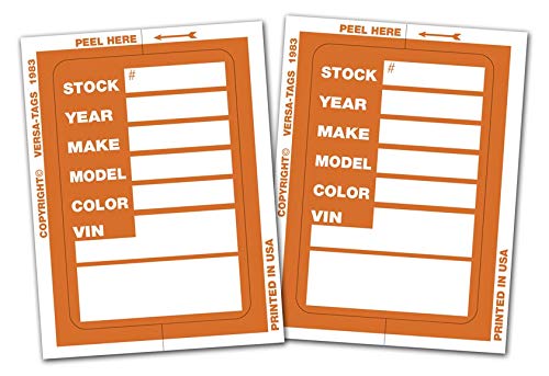 Kleer-Bak Stock Stickers - Car Dealership Stock Sticker (Orange) (2-Packs