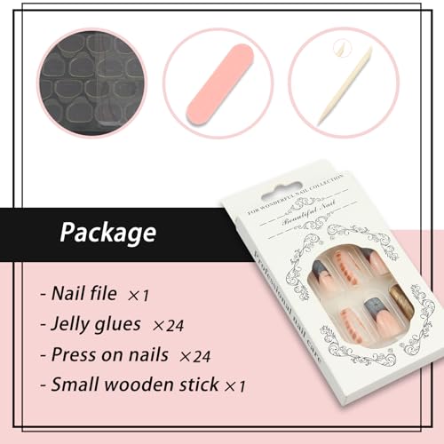 SEMATA Acrylic French Tip Press on Nails Medium Long Square Nails Press ons Coffin Glue on Fake Nail with Star Designs Reusable Artificial Stick on False Nail for Women 24Pcs — view 5