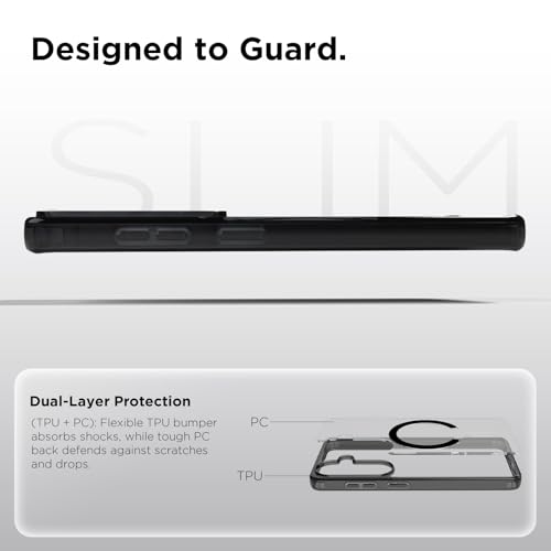 Image of RIGGEAR Shockproof Clear Hybrid Armor Magnetic Back Cover Case Compatible with MagSafe Accessories for Samsung Galaxy S26 (Clear-Black TPU Bumper + Transparent PC)(Black)