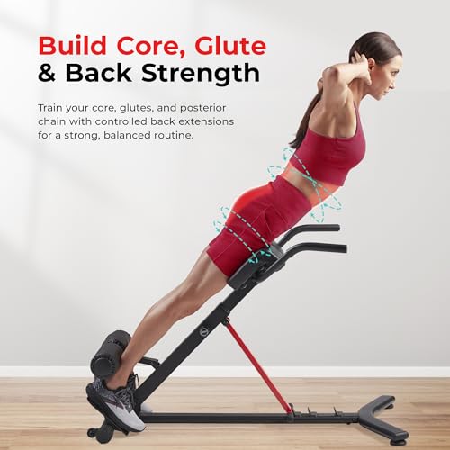Image of Sunny Health & Fitness Foldable Roman Chair, Back Hyperextension Bench | Adjustable Height, Folds Flat for Storage, Built in Dip Station, Targets Back, Abs & Core, Crunches & Back Extensions