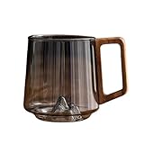 Miaexaugsh 450ml retro glass cup cold resistant heat resistant -proof creative coffee creative new wonder mountain bottom wood handle water&tea cup Mountain View Whiskey Glass with Wood Handle