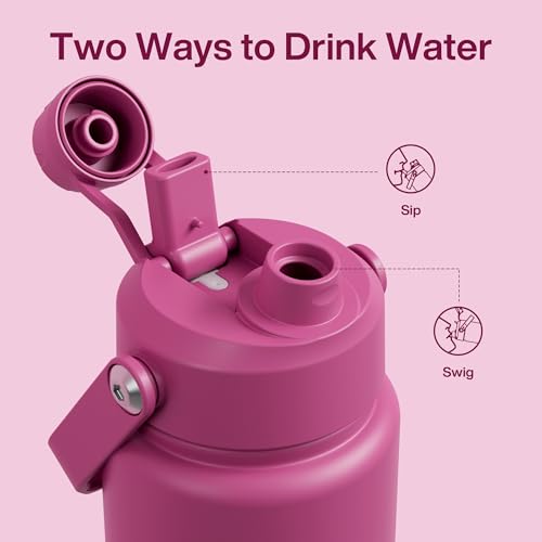 Image of ENCOOL Insulated Water Bottle with Straw Stainless Steel Water Bottle, Leak-Proof, BPA-Free, Double Wall Vacuum Keeps Cold for 24 Hours for Sports, Travel, School (32 oz, Turkish Rose)