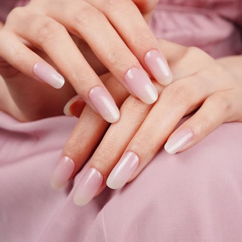 DANNI & TONI Semi Cured Gel Nail Strips Pink White Ombre (Cloud Halo) Shimmer Translucent Gel Nail Wraps 28 Stickers