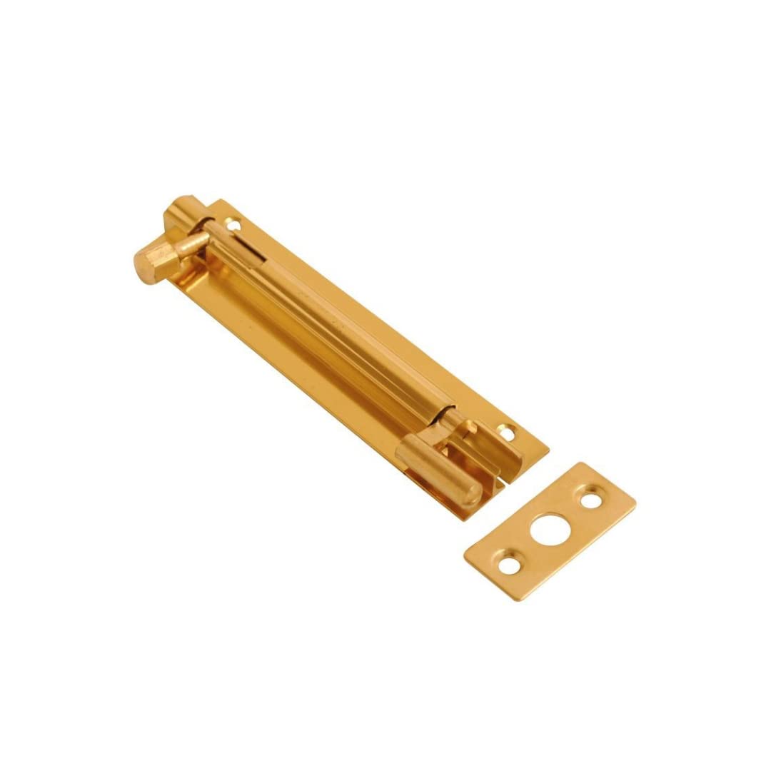 Vibe Gold 38Mm Barrel Bolt Necked 200Mm X 38Mm On Brass, Surface Mounted Door Bolt, Sliding Door Lock, Lock Bolts For Securing Internal Doors For Bedrooms, Bathrooms, Storage Units And Cupboards