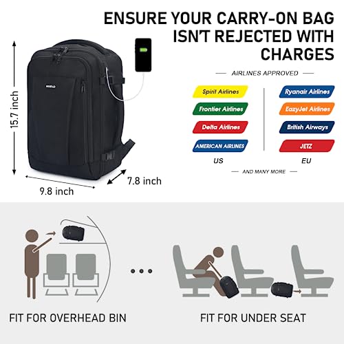 ECOHUB 16'' Travel Backpack Underseat Carry on Backpack Personal Item Travel Bag Airplane with 13 Pockets Carry on Luggage Water Bottle Holder USB Charging Port Casual Daypack for  image 2