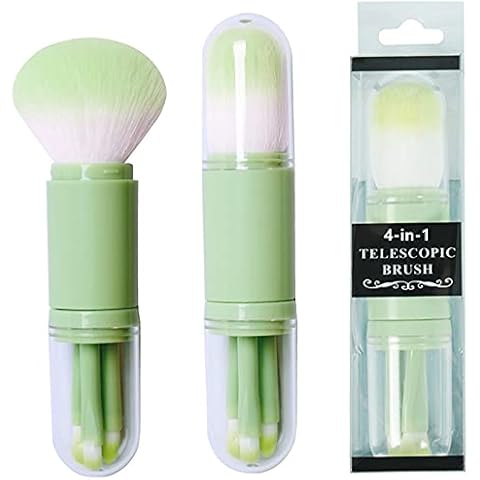 4 in 1 Retractable Makeup Brush Set with Holder, ABEUTY Multifunctional Cosmetic Makeup Brushes Portable Facial Powder Eyeshadow Brushes for Travel (Green) Cover