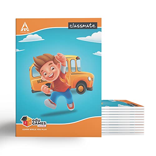 Image of Classmate - Long Book | 140 Pages | | 29.7cm x 21.0cm | Pack of 12 | Long Size Ruled Notebook for School Students & Notebook - Four Lines with Gap, 240mm*180mm, 172 Pages (Pack Of 12)