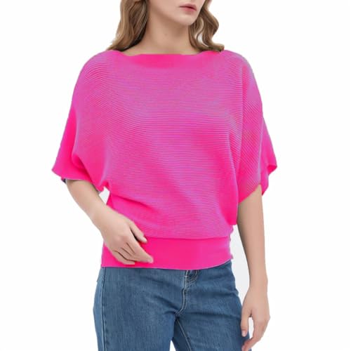 Image of EDSTAR Women Dolman Batwing Sleeves Knitted Sweaters Winter Boat Neck Pullovers Tops