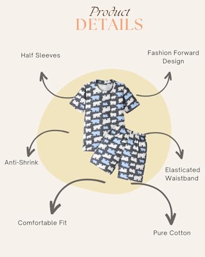 Image of Kids Premium Cotton T-Shirt & Shorts Set for Boys - Half Sleeves Printed Summer Co-Ord Set with Pockets, Soft & Comfortable Casual Wear Outfit