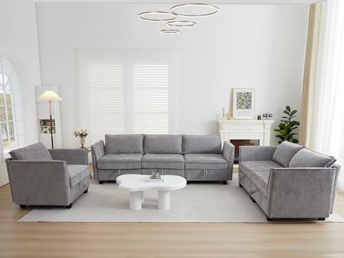 Image of ORRD 3 Piece Modular Sectional Sofa Set, Convertible Couch with Storage, Sofa Modular for Living Room, Office (Grey)