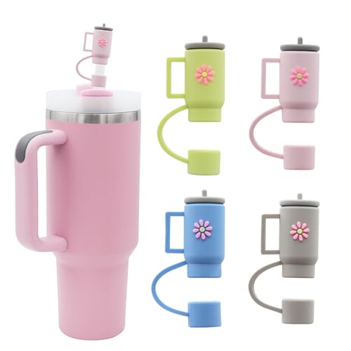 Cute Silicone Straw Covers Cap for Stanley Cup, Straw Topper Compatible for 30&40 Oz Tumbler with Handle,10mm 0.4in Straw Tips Lids (4pcs-mini-cup), SPB202405-10-0A