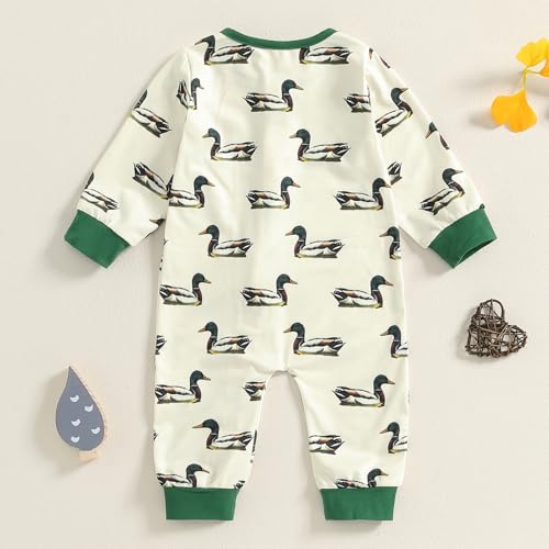 Chloefairy Duck Hunting Baby Clothes Boy Girl Mallard Duck Romper Long Sleeve Zipper Jumpsuit Infant Fall One Piece Outfit3