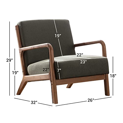 Anjhome Mid Century Modern Accent Chair, Comfy Fabric Reading Chair With Solid Wood Frame, Easy Assembly Armchair For Living Room #TOP1