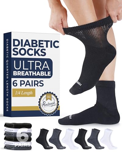 Image of Pembrook Knit Diabetic Socks for Men & Women - 6 Pairs, Wide Non Binding Neuropathy Socks for Women, Smooth Toe Seams