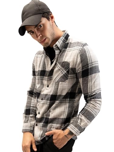 Image of Men Slim Button-Down Flannel Shirt