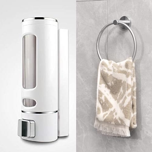Image of Stainless Steel Towel Ring (6 inch) + 400ml Wall Mounted Transparent Liquid Soap Dispenser | Rust Free Durable Bathroom & Kitchen Wash Area Accessories Combo Set (1 Set)
