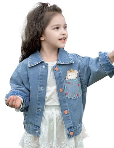 2-8Years Girls Denim Jacket Kids Outerwear Jacket Long Sleeve Jean Jackets Casual Denim Outfits for Spring and Fall