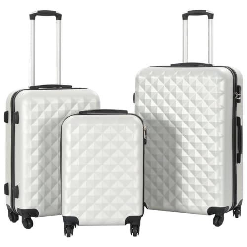 3-Piece Hardcase Trolley Set - Lightweight Durable ABS Luggage with Security Locks - Bright Silver Travel Suitcase