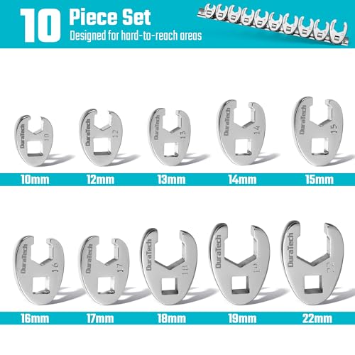 Image of DURATECH 10-Piece 3 /8 inch Drive Crowfoot Wrench Set, Flare Nut Wrench Set