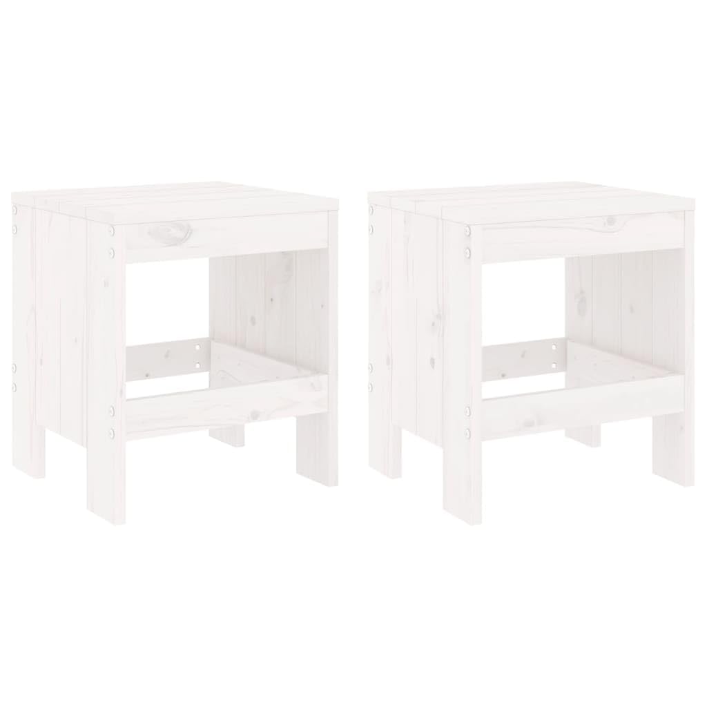 Sgabello da giardino, 2 pezzi, bianco, 40 x 36 x 45 cm, in legno massello di pino, rustico per terrazza e balcone, sgabello per esterni senza schienale con poggiapiedi, portata fino a 110 kg