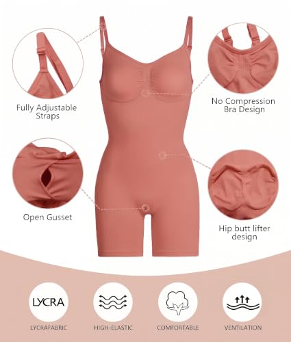 Image of SHAPERX Shapewear for Women Tummy Control Bodysuit Mid Thigh Body Shaper Shorts for a Lifted Look