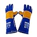 TULGIGS 16inches 932â„‰ Premium Leather Welding Gloves Gauntlets Extreme Heat & Abrasion Resistant BBQ Grilling Leather Welders Glove Mitts With Reinforced Thumb Strap (Blue)