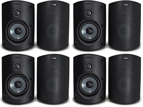 Image of Polk Audio Atrium 6 All-Weather Outdoor Speakers with Bass Reflex Enclosure (Pair, Black), Broad Sound Coverage, Speed-Lock Mounting System (Pack of 4)