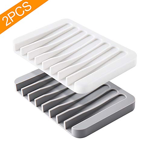 2PCS Mcyye Self Draining Soap Dishes, Premium Silicone Soap Holder, Soap Saver