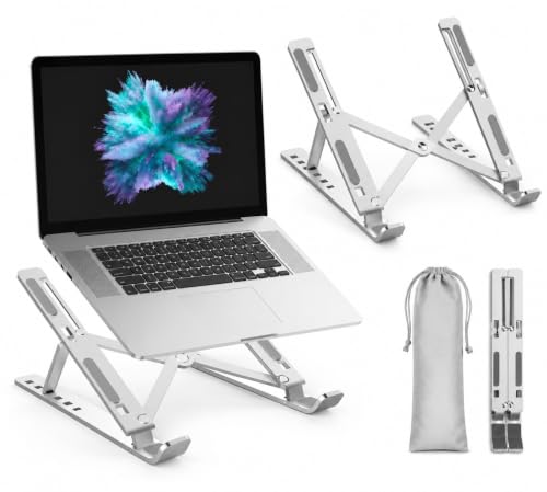 Image of Adjustable Metal Laptop Stand, 6-Level Foldable Ergonomic Riser, Silver