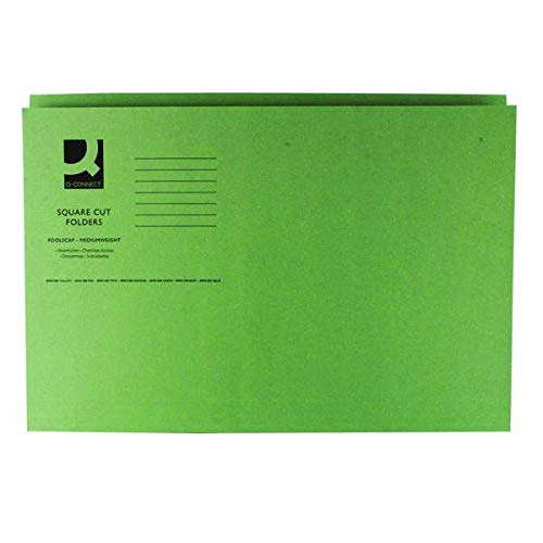 Q-Connect Square Cut Folder Mediumweight 250gsm Foolscap Green (Pack of 100) KF01189+ Finchley Pen Free