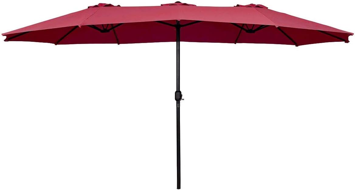 HOMGX 15Ft Double Sided Outdoor Patio Umbrella with Crank, UV and Water Resistant, Compact Folded Design, Sturdy and Durable Frame, Twin Sun Canopy for Terrace, Balcony or Swimming Pool, Win