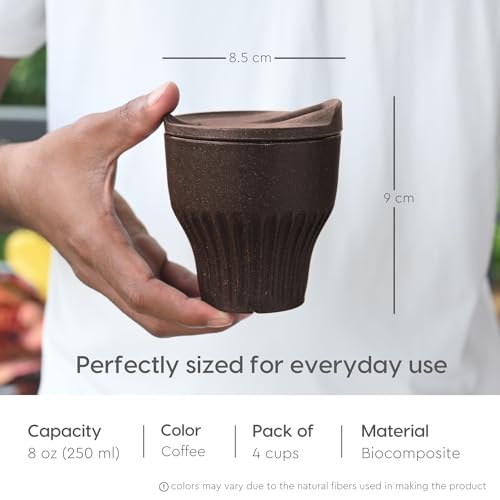 Image of Eha Earth Friendly Rafter Coffee Mug with Lid | Tea Cup Set | 250 ml | Made with Rice Husk | Microwave Safe Mugs for Gifting | 4 Unit | Coffee