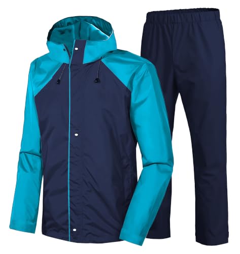 Image of Mens Raincoat Suit with Pant Set Elegantrix Series | Waterproof Lightweight Breathable Rain Wear | Strong Stitching, Elastic Cuff & Waterproof Zipper Raincoat for men waterproof