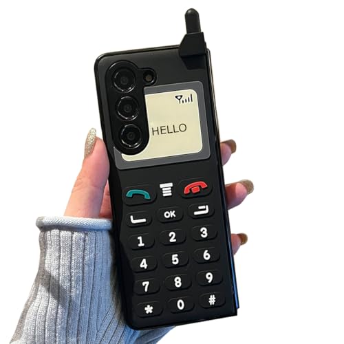 GO-VOLMON Cute Girls Case for Samsung Galaxy Z Fold 5 Hard PC 3D Design, Retro Funny Cover Black Phone Pattern, Man and Woman Kawaii Creative Case for Galaxy Z Fold 5