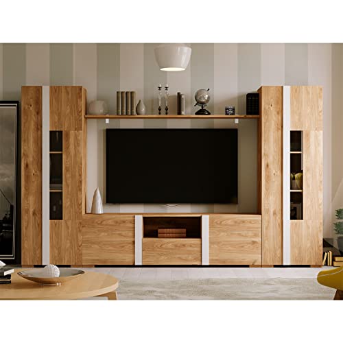 MUËBLAM Mueble de salón en Roble y Blanco, Puzzle 26, 300 cm, Estilo Moderno Cover