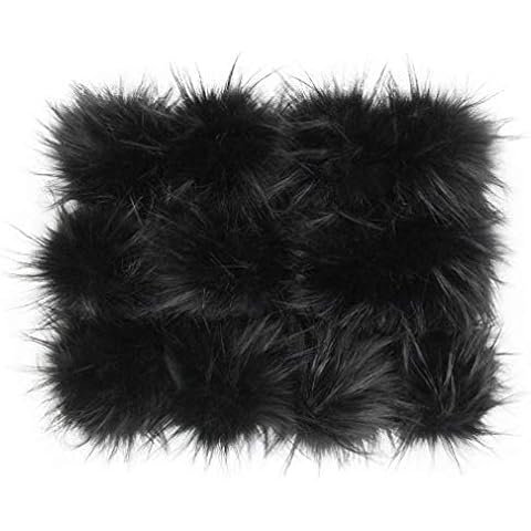 SUSULU DIY 12pcs Faux Raccoon Fur Pom Pom Ball Fluffy Pompoms for Knitting Hat Accessories 4.3in (Pure Black) Cover