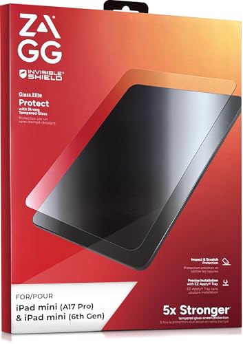 ZAGG Glass Elite iPad Mini 7 & 6 Screen Protector, 8.3” Tempered Glass – 5X Stronger, Scratch Resistant, Easy Install, Case Friendly, Compatible with iPad Mini A17 Pro 2024 & Mini 6 2021