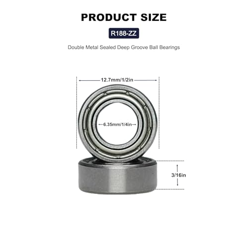 Image of 20 PCS R188ZZ Deep Groove Ball Bearings - 1 /4 Inch x 1 /2 Inch x 3 /16 Inch - Both Sides Metal Shielded Chrome Steel Bearings for Small Mechanical Equipment (R188-ZZ)