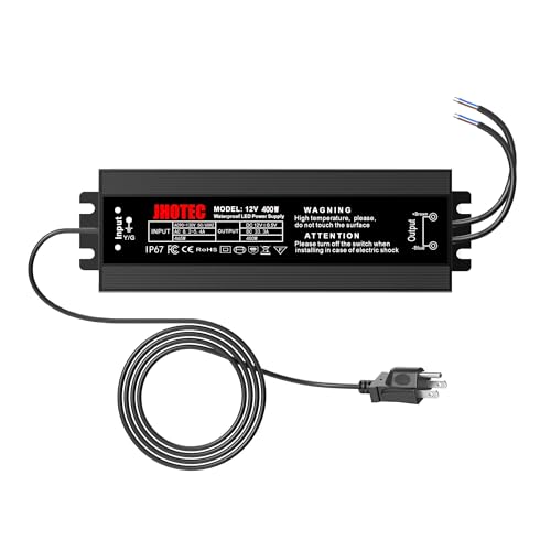 Image of LED Driver 400W, Waterproof IP67 Power Supply AC110-130V to 12V DC 33.33A Low Voltage Transformer Ultra Thin Adapter,with UL 3-Prong Plug for Outdoor LED Lights, Computer Project,Water Pump etc