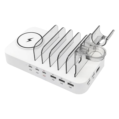Estación de Carga GAN de 8 Puertos, 150W PD - Cargador de Escritorio Rápido Universal, Cargador Rápido PD, Cargador USB C, Compatible con Carga Inalámbrica, para iPhone, iPad, MacBook
