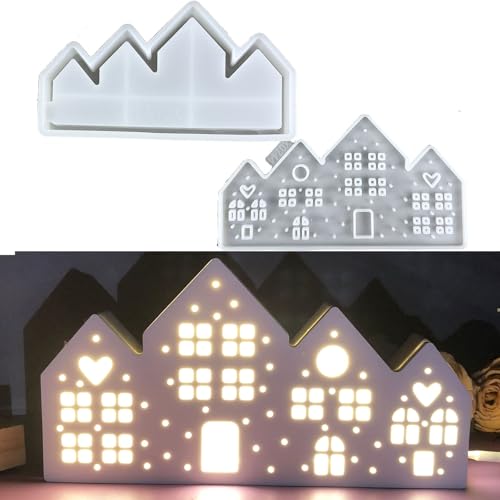 2 Stück Silikonformen Gießformen Häuser, 3D Silikonform Haus mit Herz Sterne Gießform Häuser mit Fenster Gipsformen zum Gießen Silikonformen Haus Gießformen Silikon Sommer Weihnachten für Handwerk
