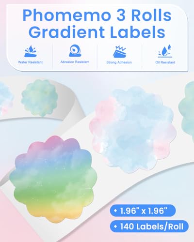 Image of Phomemo 3 Rolls Round Color Thermal Labels, Use for M110 /M100 /M220 /M108 | 2 Inch Circle Labels 50x50mm Gradient Thermal Stickers for Kids & School, Barcode, Logo, Business, Home, Organization